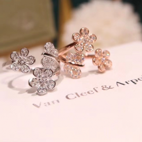 2020 Van Cleef  Arpels Two Butterfly 18K Rose Gold Platinum Diamond Ring 